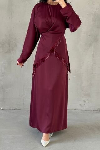 Elinor Saten Tesettür Abiye Mürdüm