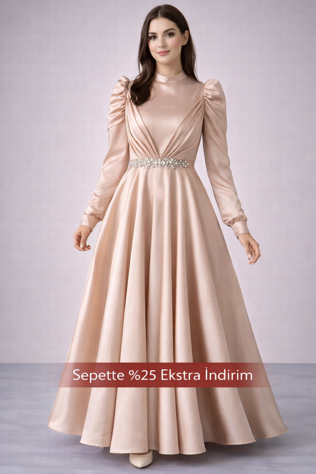 Zarafetin Sembolü Saten Tesettür Abiye Bakır