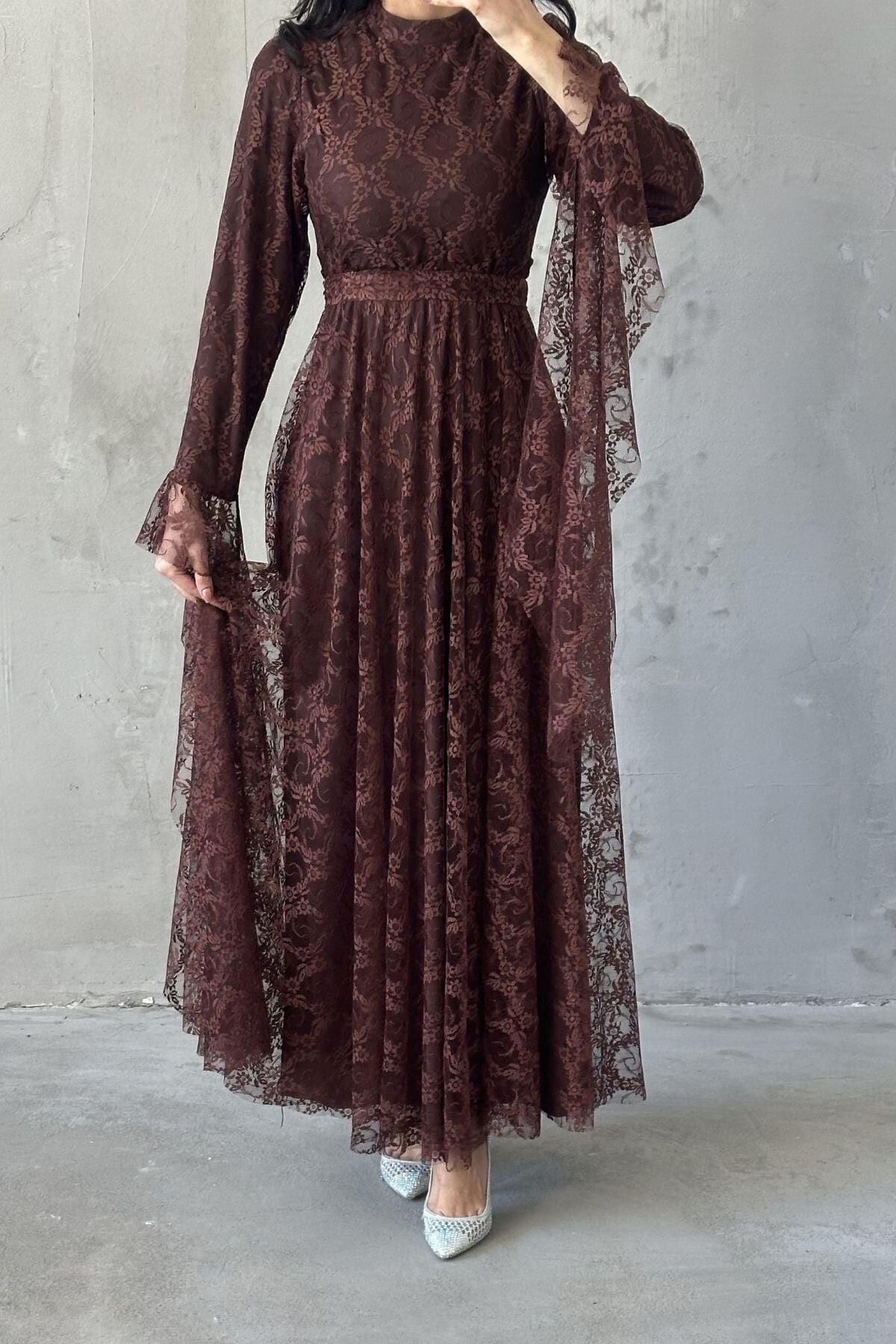 Sena Tesettür Abiye Kahverengi