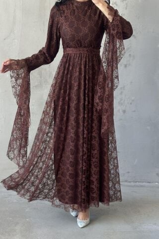 Sena Tesettür Abiye Kahverengi