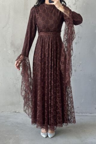 Sena Tesettür Abiye Kahverengi