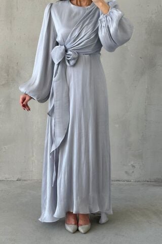 Stylish Design Basic Shiny Hijab Evening Dress Grey