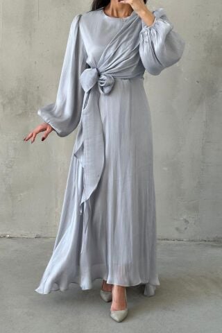 Şık Tasarım Basic Janjan Tesettür Abiye Gri