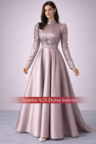Zarafetin Sembolü Saten Tesettür Abiye Lila