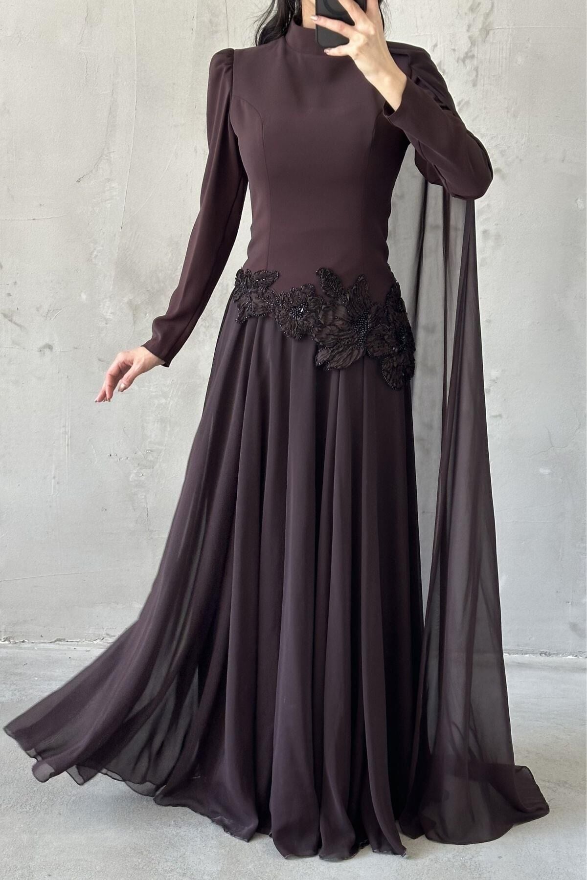 Sema Hijab Evening Dress Brown