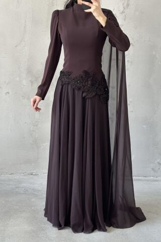 Sema Hijab Evening Dress Brown