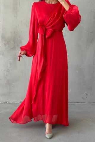 Şık Tasarım Basic Janjan Tesettür Abiye Kırmızı