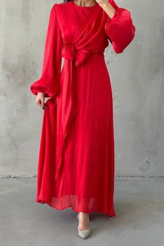 Şık Tasarım Basic Janjan Tesettür Abiye Kırmızı