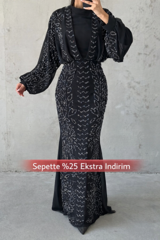 Modern Design Chiffon Hijab Evening Dress Black