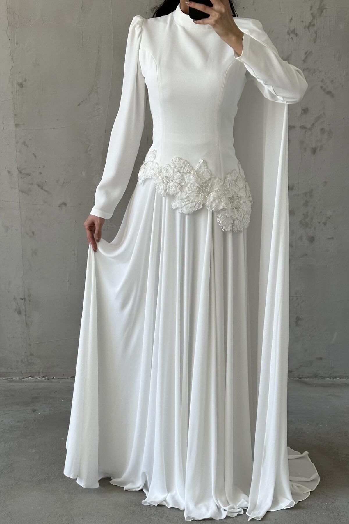 Sema Hijab Evening Dress White