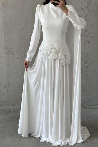 Sema Tesettür Abiye Beyaz