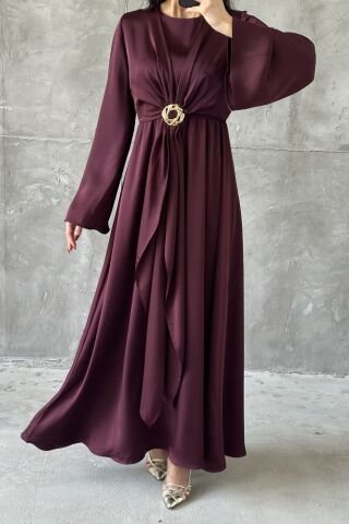Pelin Hijab Evening Dress, Plum