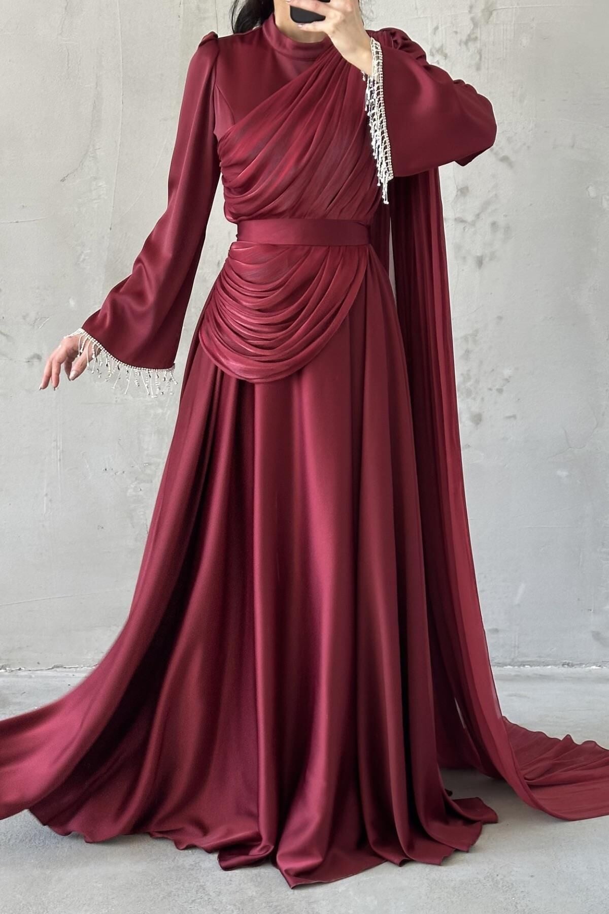 Elya Tesettür Abiye Bordo