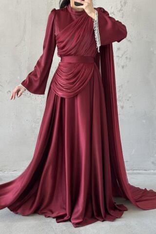 Elya Tesettür Abiye Bordo