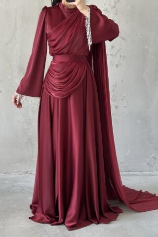 Elya Tesettür Abiye Bordo