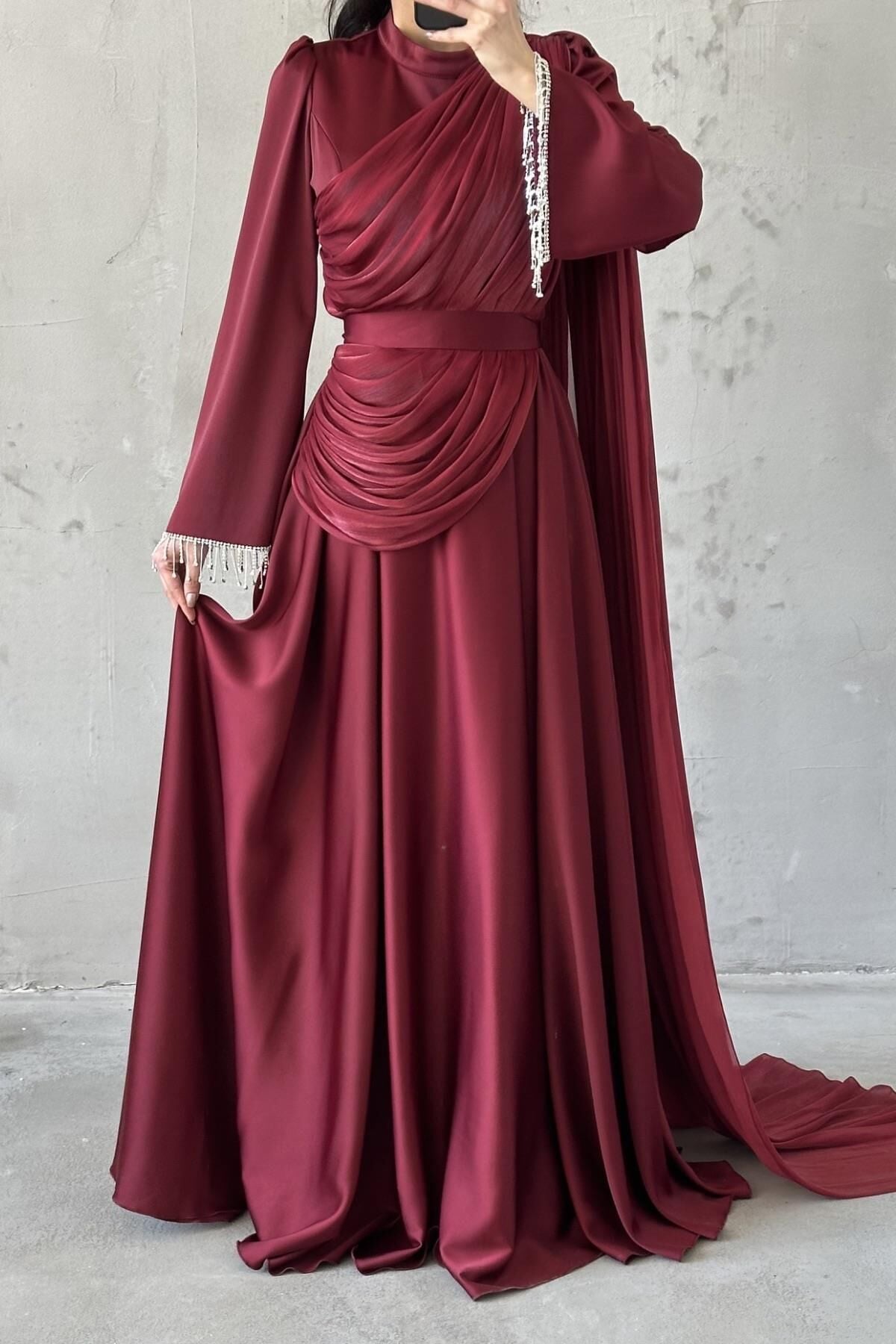 white sheer dress Overlay Long Burgundy A-Line V-Neck Satin Size:0XL Bodycon Model Info Height Romanova Atelier