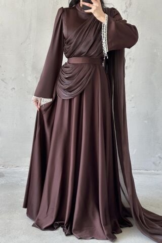 Elya Tesettür Abiye Kahverengi