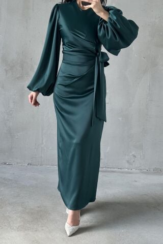 Nisa Tesettür Abiye Zümrüt Yeşili