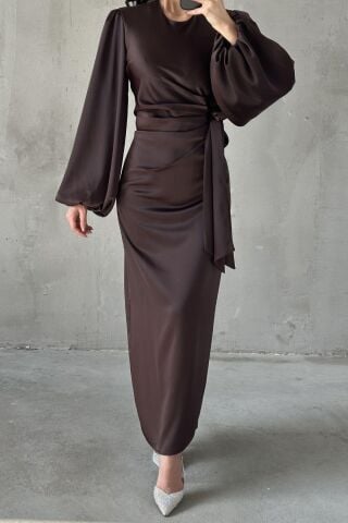Nisa Tesettür Abiye Kahverengi