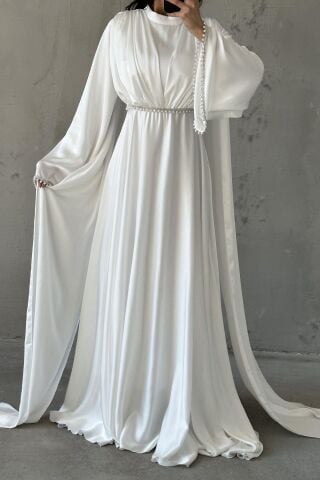 Hira Tesettür Abiye Beyaz