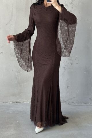 Nehir Hijab Evening Dress Brown