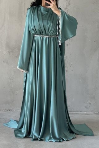 Hira Tesettür Abiye Mint Yeşili