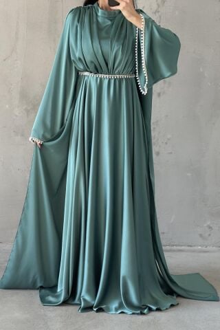 Hira Tesettür Abiye Mint Yeşili