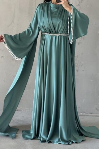 Hira Tesettür Abiye Mint Yeşili