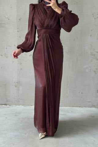 Zarif Tasarım Tesettür Abiye Kahverengi