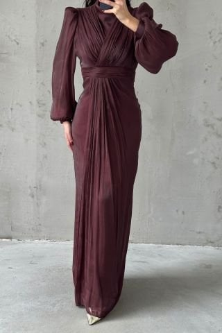 Zarif Tasarım Tesettür Abiye Kahverengi