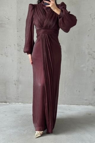 Zarif Tasarım Tesettür Abiye Kahverengi