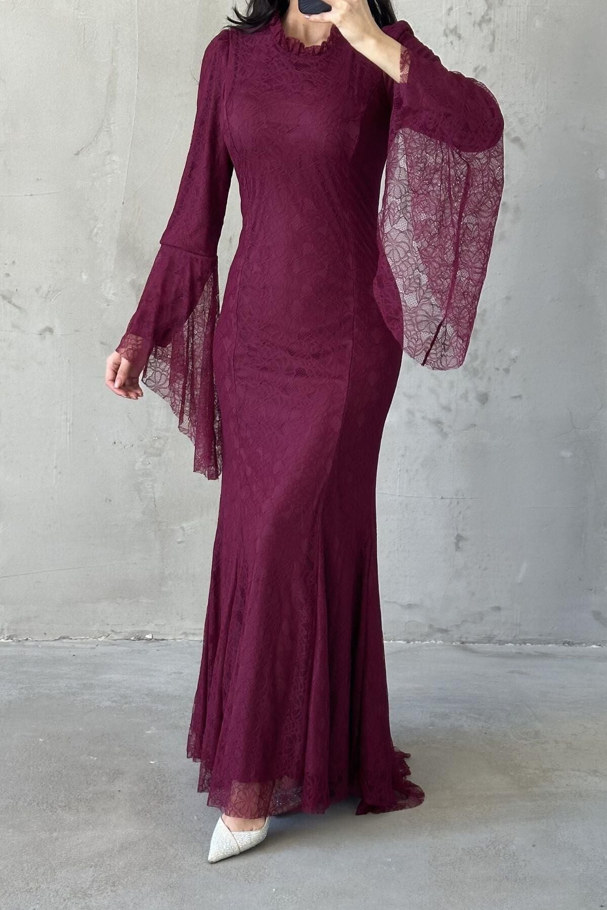 Nehir Hijab Evening Dress, Plum