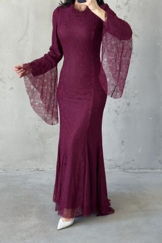 Nehir Hijab Evening Dress, Plum