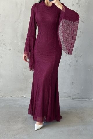 Nehir Hijab Evening Dress, Plum