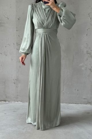 Zarif Tasarım Tesettür Abiye Mint Yeşili