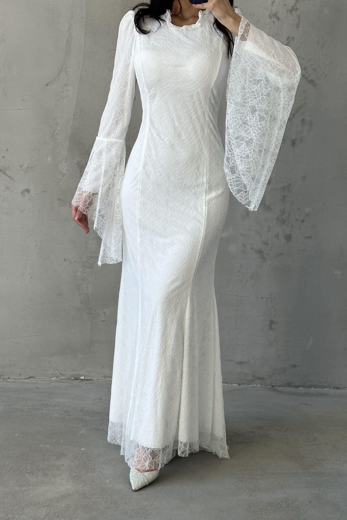 Nehir Tesettür Abiye Beyaz