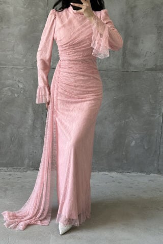 Leya Tesettür Abiye Toz Pembe