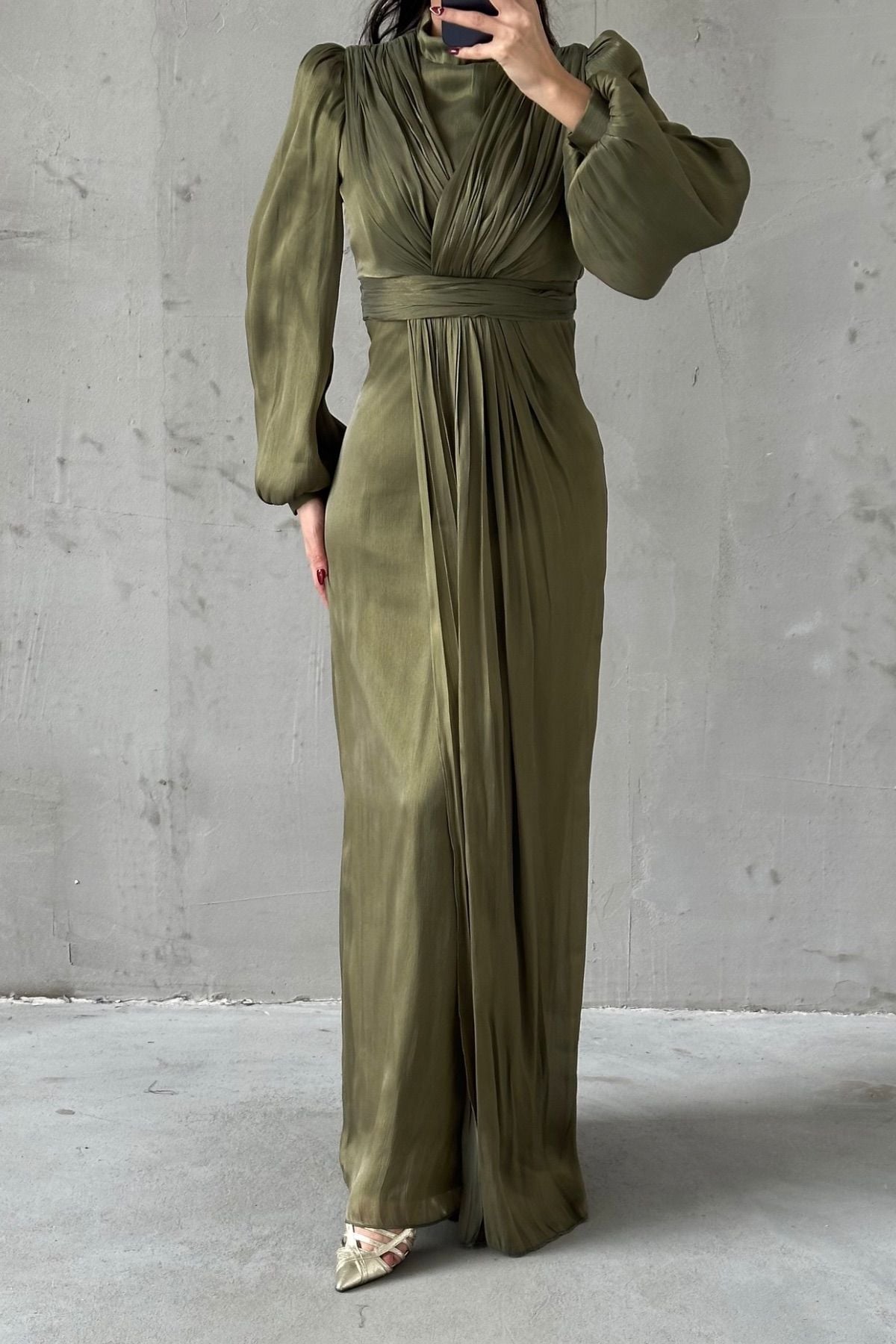 Zarif Tasarım Tesettür Abiye Haki