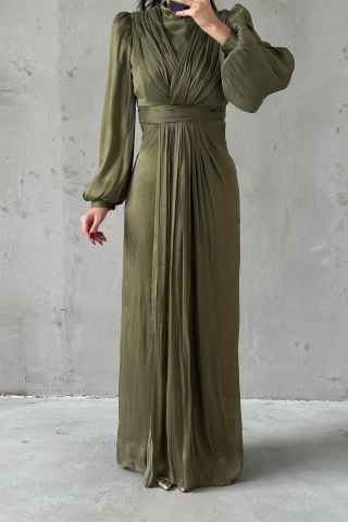 Zarif Tasarım Tesettür Abiye Haki