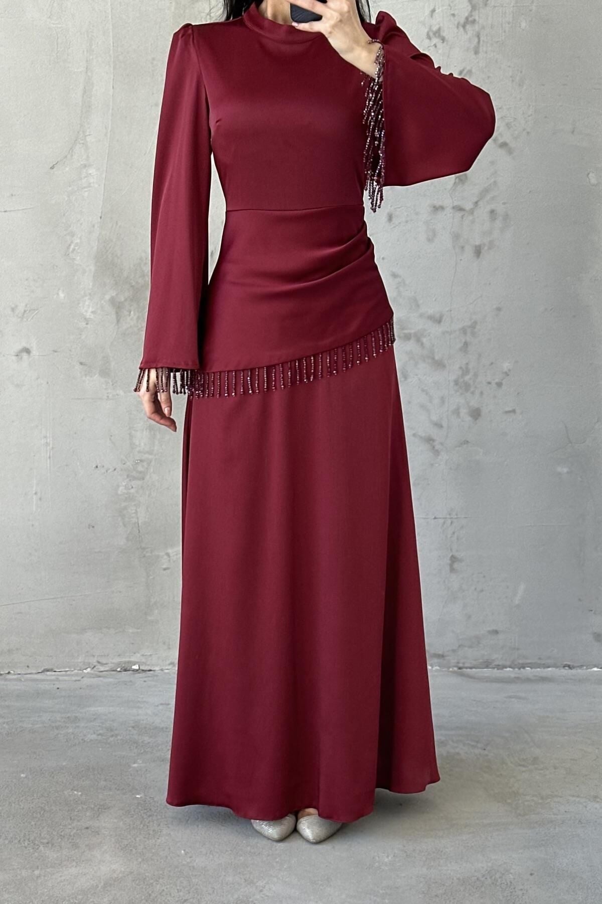 Lorin Tesettür Abiye Bordo