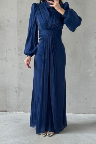 Elegant Design Hijab Evening Dress Navy Blue