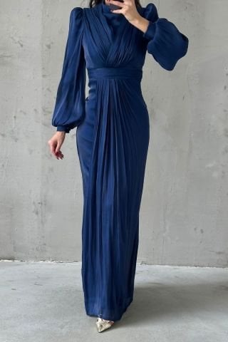 Elegant Design Hijab Evening Dress Navy Blue