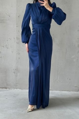 Elegant Design Hijab Evening Dress Navy Blue