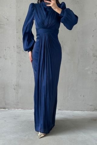 Elegant Design Hijab Evening Dress Navy Blue