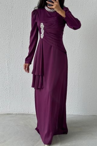 Eşsiz Detaylı Akıcı Saten Kumaş Tesettür Mor