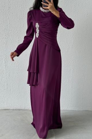 Eşsiz Detaylı Akıcı Saten Kumaş Tesettür Mor