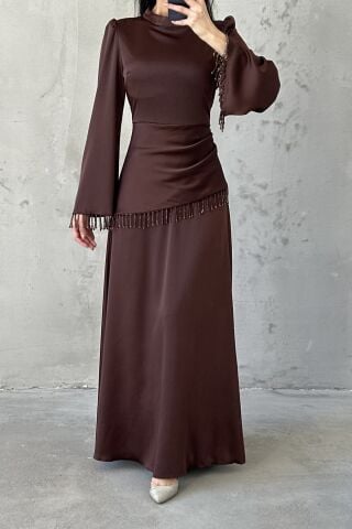Lorin Hijab Evening Dress Brown