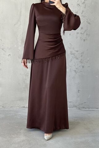 فستان سهرة لورين حجاب بني