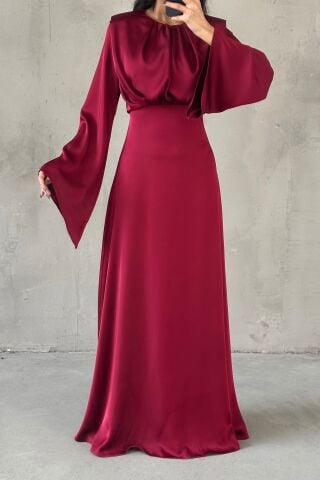 فستان سهرة ميراليا ساتان محجبات لون عنابي