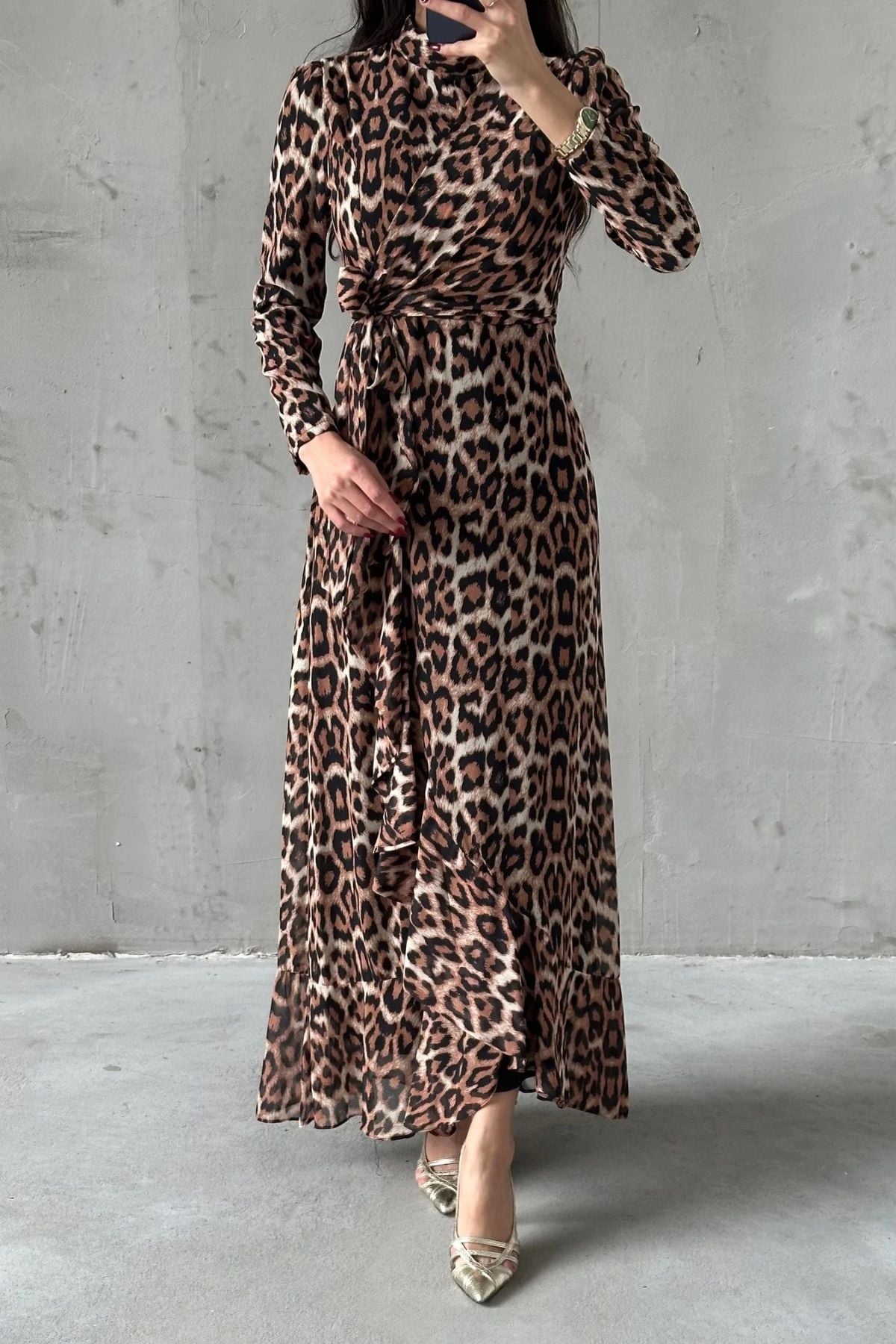 Patterned Fish Model Satin Hijab Evening Dress